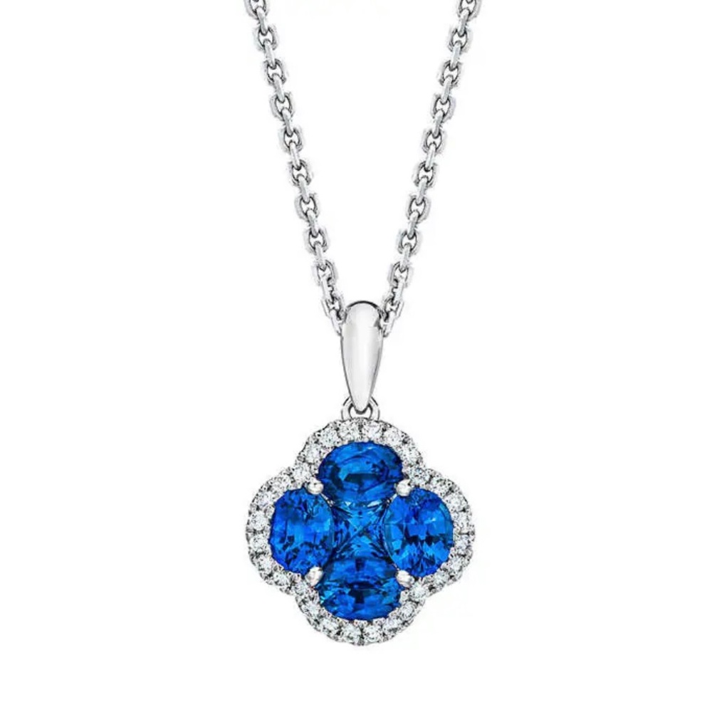 STUNNING Genuine Blue Sapphire and Diamond 14kt White Gold Necklace Stamped